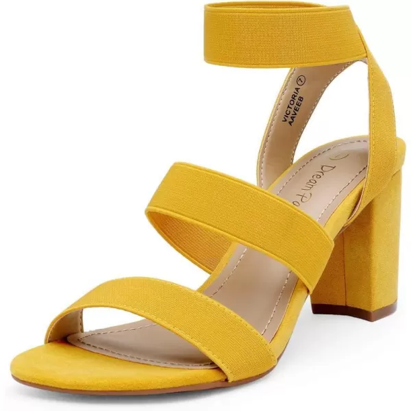 imageDREAM PAIRS Womens Open Toe High Chunky Elastic Strap Dress Heel SandalsMustardYellow