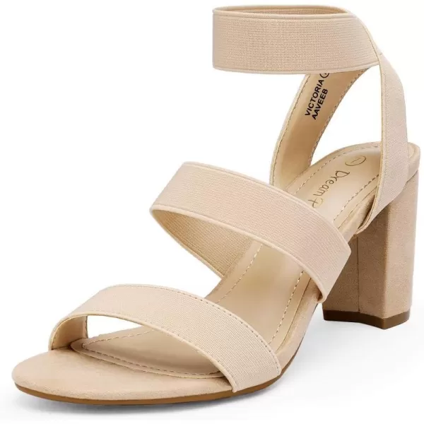 imageDREAM PAIRS Womens Open Toe High Chunky Elastic Strap Dress Heel SandalsNude