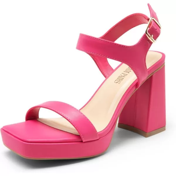 imageDREAM PAIRS Womens Platform Chunky Heels Ankle Strap Block High Heel Square Toe Wedding Party Dress Sandals ShoesHot Pinkpu