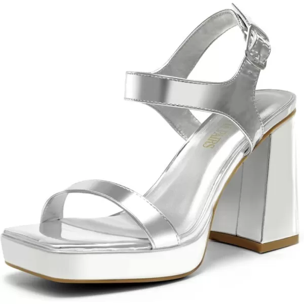imageDREAM PAIRS Womens Platform Chunky Heels Ankle Strap Block High Heel Square Toe Wedding Party Dress Sandals ShoesSilverpat