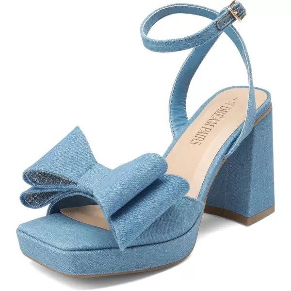 imageDREAM PAIRS Womens Platform Chunky Heels Fashion Bowknots High Block Square Toe Dress Sandals for Wedding Bridal PartyDenim Blue