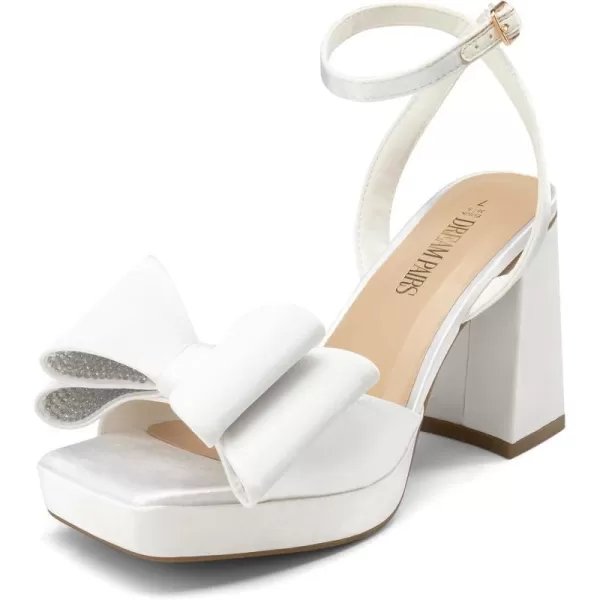 imageDREAM PAIRS Womens Platform Chunky Heels Fashion Bowknots High Block Square Toe Dress Sandals for Wedding Bridal PartyWhitesatin
