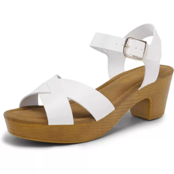 imageDREAM PAIRS Womens Platform Chunky Heels Faux Wood Block Heels Cute Open Toe Ankle Strap Crisscross Mid Heels Wedding Party Dance Pump Sandals ShoesWhite