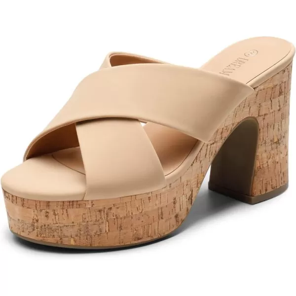 imageDREAM PAIRS Womens Platform Heels Open Toe Slip on Heels for Women High Chunky Block Wedges Sandals Dressy Pumps ShoesNude