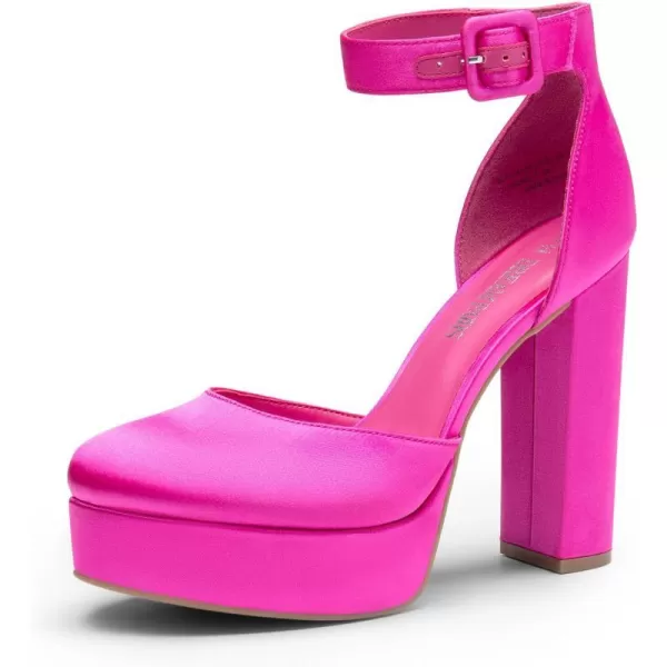 imageDREAM PAIRS Womens Platform High Chunky Heels Closed Toe Block Ankle Strap Dress Buckle Round Toe Wedding Party Comfortable Pumps ShoesHot Pinksatin