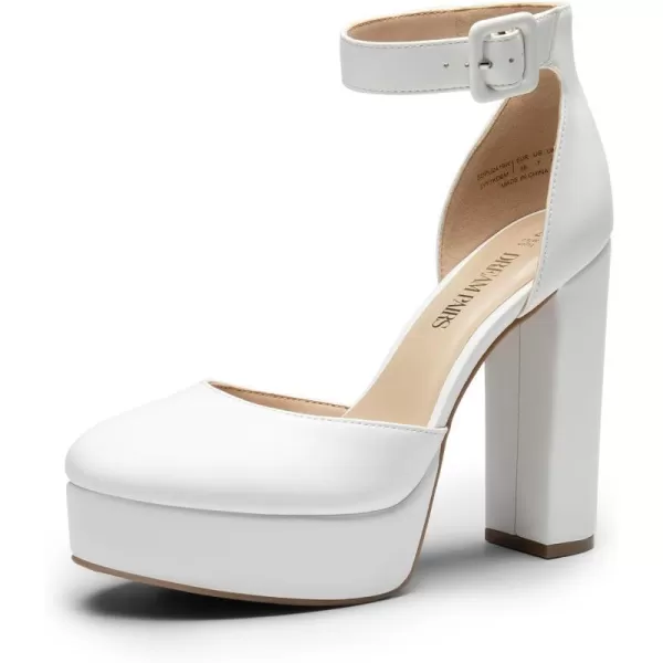 imageDREAM PAIRS Womens Platform High Chunky Heels Closed Toe Block Ankle Strap Dress Buckle Round Toe Wedding Party Comfortable Pumps ShoesWhitepu