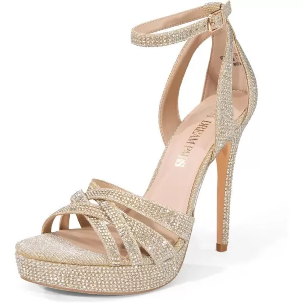 imageDREAM PAIRS Womens Platform Stiletto Heels Open Toe Ankle Strappy High Heels Fashion Wedding Dressy Pump Sandals ShoesGoldglitter