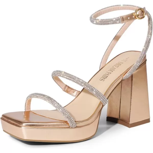 imageDREAM PAIRS Womens Platform Strappy Heels Open Toe Ankle Strap Square Party Sandals Y2K Dress ShoesChampagne Rhinestone