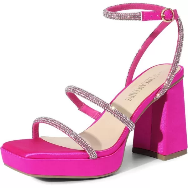 imageDREAM PAIRS Womens Platform Strappy Heels Open Toe Ankle Strap Square Party Sandals Y2K Dress ShoesHot Pink Rhinestone