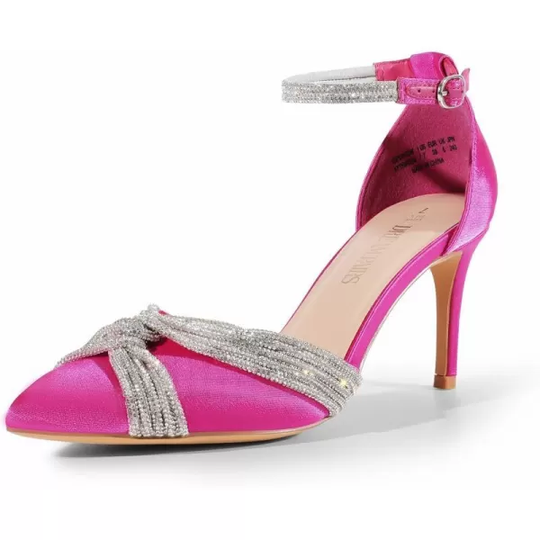 imageDREAM PAIRS Womens Pointed Close Toe High Heels Sexy Sparkly Rhinestone Stiletto Pumps Wedding Bridal Party Dress ShoesHot Pinksatin