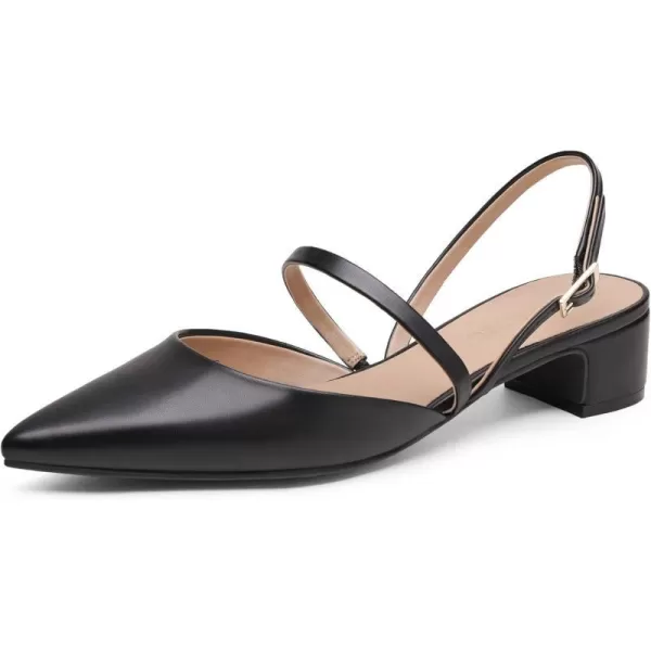 imageDREAM PAIRS Womens Pumps Chunky Closed Toe Low Block Heels Strappy Buckle Pointed Toe Slingback Dress Wedding Party ShoesBlackPu