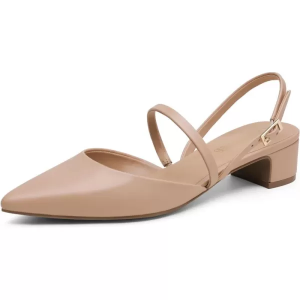 imageDREAM PAIRS Womens Pumps Chunky Closed Toe Low Block Heels Strappy Buckle Pointed Toe Slingback Dress Wedding Party ShoesNudePu