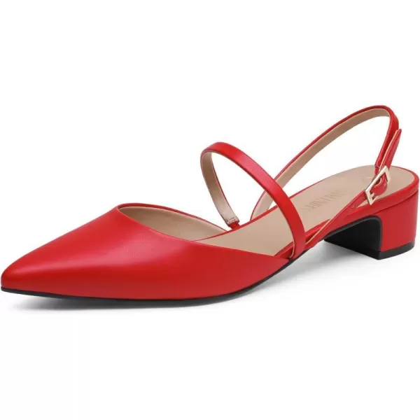 imageDREAM PAIRS Womens Pumps Chunky Closed Toe Low Block Heels Strappy Buckle Pointed Toe Slingback Dress Wedding Party ShoesRedPu