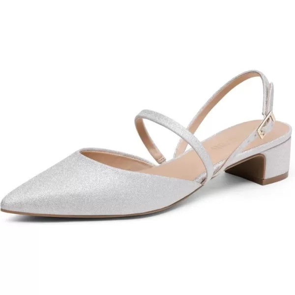imageDREAM PAIRS Womens Pumps Chunky Closed Toe Low Block Heels Strappy Buckle Pointed Toe Slingback Dress Wedding Party ShoesSilver