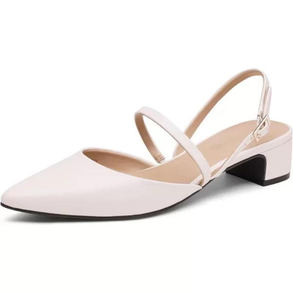 imageDREAM PAIRS Womens Pumps Chunky Closed Toe Low Block Heels Strappy Buckle Pointed Toe Slingback Dress Wedding Party ShoesWhitePu