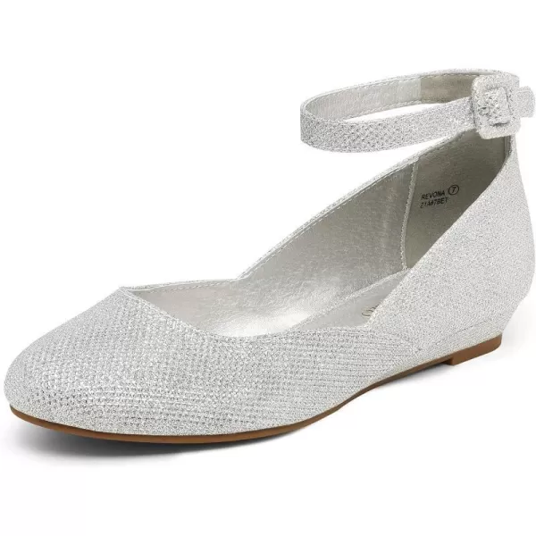 imageDREAM PAIRS Womens Revona Low Wedge Ankle Strap Flats ShoesSilver Glitter
