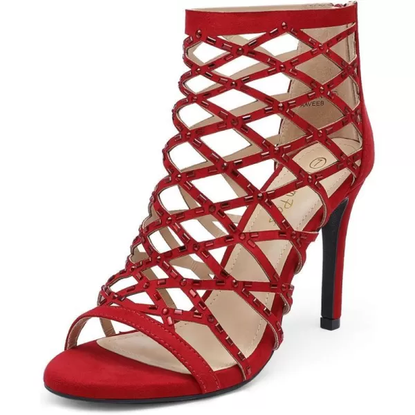 imageDREAM PAIRS Womens Rhinestone Ankle Strap Open Toe Stiletto Heel Sandals Cutout Dress Pump ShoesRed