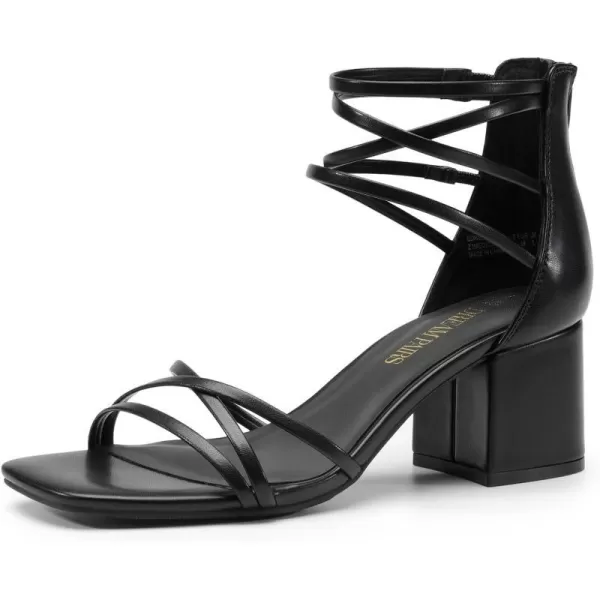imageDREAM PAIRS Womens Rhinestone Block Heels Square Open Toe Ankle Strap with Zipper Comfortable Low Sandals for Daily Dressy WeddingBlackpu