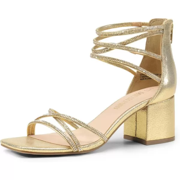 imageDREAM PAIRS Womens Rhinestone Block Heels Square Open Toe Ankle Strap with Zipper Comfortable Low Sandals for Daily Dressy WeddingGoldrhinestone