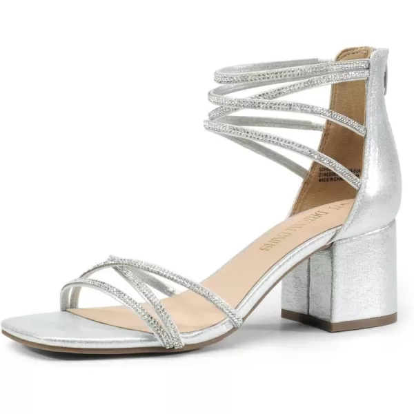 imageDREAM PAIRS Womens Rhinestone Block Heels Square Open Toe Ankle Strap with Zipper Comfortable Low Sandals for Daily Dressy WeddingSilverrhinestone