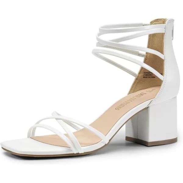 imageDREAM PAIRS Womens Rhinestone Block Heels Square Open Toe Ankle Strap with Zipper Comfortable Low Sandals for Daily Dressy WeddingWhitepu