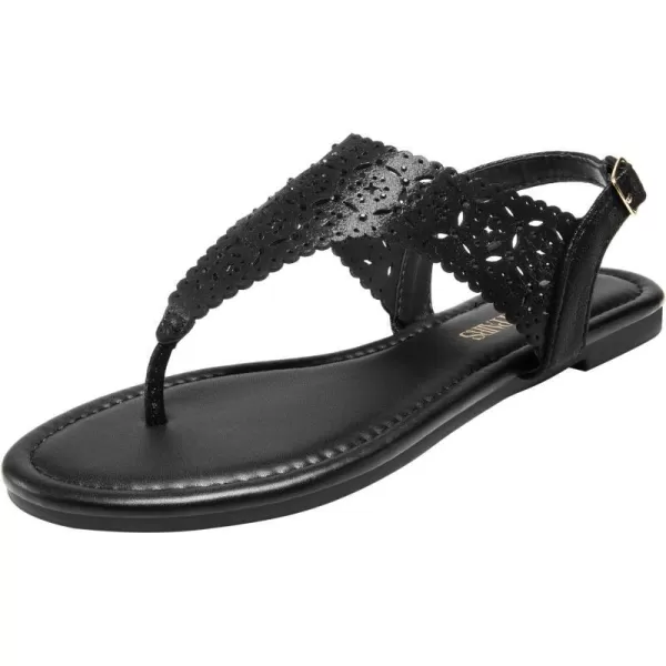 imageDREAM PAIRS Womens Rhinestone Casual Wear Cute Gladiator Flat Sandals Beach Dressy TStrap Thong SandalsAll Black