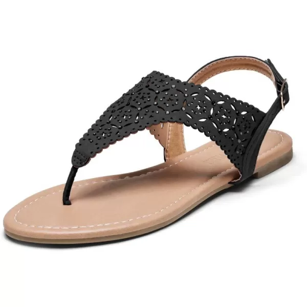 imageDREAM PAIRS Womens Rhinestone Casual Wear Cute Gladiator Flat Sandals Beach Dressy TStrap Thong SandalsBlack