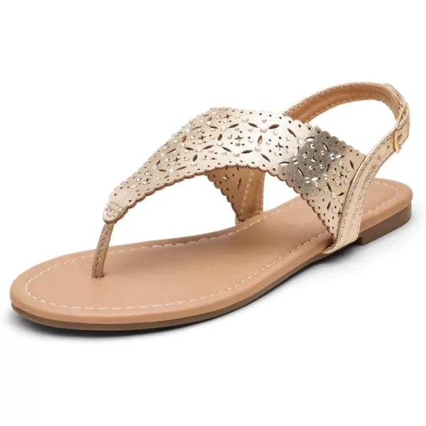 imageDREAM PAIRS Womens Rhinestone Casual Wear Cute Gladiator Flat Sandals Beach Dressy TStrap Thong SandalsGold