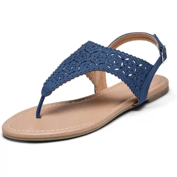 imageDREAM PAIRS Womens Rhinestone Casual Wear Cute Gladiator Flat Sandals Beach Dressy TStrap Thong SandalsNavy