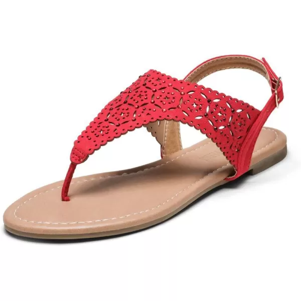imageDREAM PAIRS Womens Rhinestone Casual Wear Cute Gladiator Flat Sandals Beach Dressy TStrap Thong SandalsRed