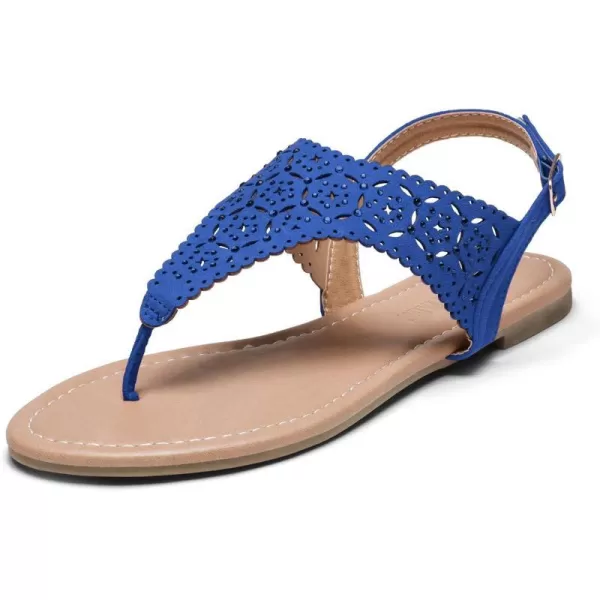 imageDREAM PAIRS Womens Rhinestone Casual Wear Cute Gladiator Flat Sandals Beach Dressy TStrap Thong SandalsRoyalBlue