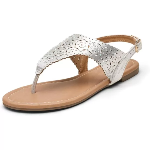 imageDREAM PAIRS Womens Rhinestone Casual Wear Cute Gladiator Flat Sandals Beach Dressy TStrap Thong SandalsSilver