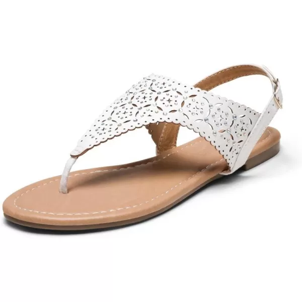 imageDREAM PAIRS Womens Rhinestone Casual Wear Cute Gladiator Flat Sandals Beach Dressy TStrap Thong SandalsWhite