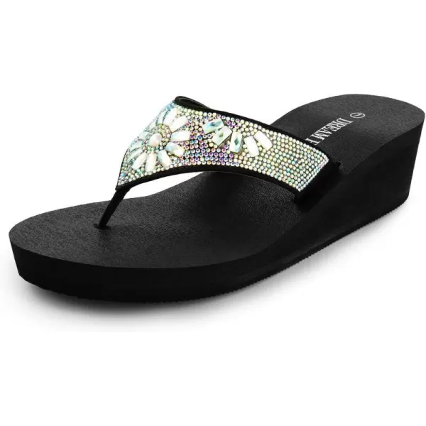 imageDREAM PAIRS Womens Rhinestone Platform Wedge Flip Flops Summer Beach Comfortable Thong SandalsMulti Flower