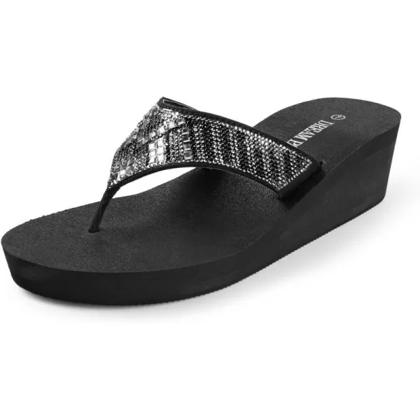 imageDREAM PAIRS Womens Rhinestone Platform Wedge Flip Flops Summer Beach Comfortable Thong SandalsRectangle