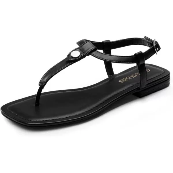 imageDREAM PAIRS Womens SDFS2301W TStrap Thong Flat Sandals with Cute Square Toe Strappy for SummerBlack