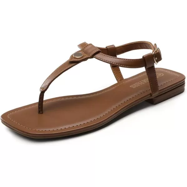 imageDREAM PAIRS Womens SDFS2301W TStrap Thong Flat Sandals with Cute Square Toe Strappy for SummerBrown