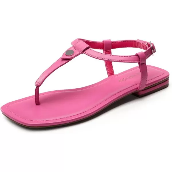 imageDREAM PAIRS Womens SDFS2301W TStrap Thong Flat Sandals with Cute Square Toe Strappy for SummerHot Pink