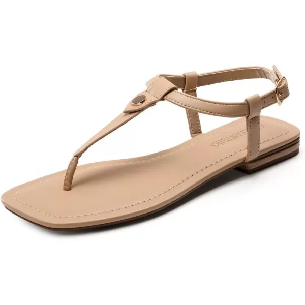 imageDREAM PAIRS Womens SDFS2301W TStrap Thong Flat Sandals with Cute Square Toe Strappy for SummerNude