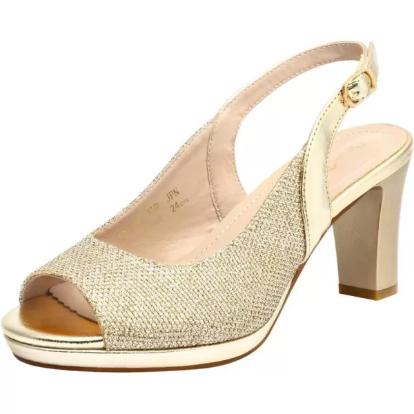 imageDREAM PAIRS Womens Sexy High Chunky Heels Peep Toe Platform Block Slingback Dress Pumps ShoesGold