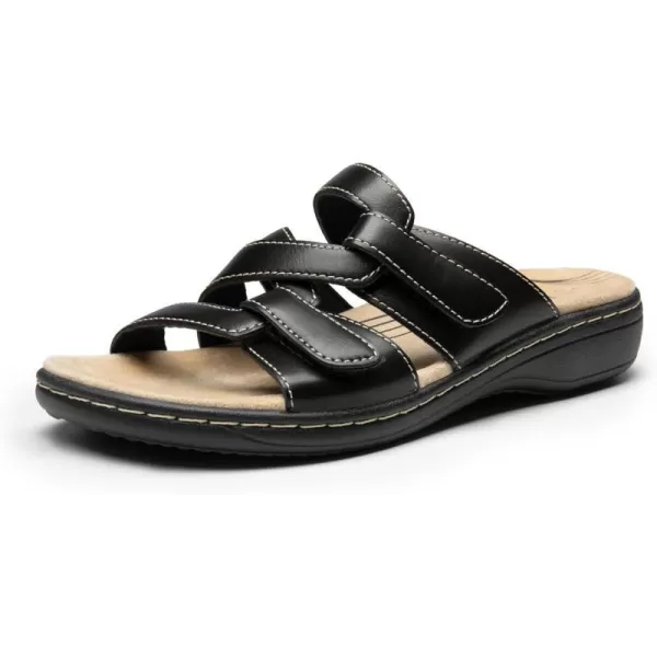 imageDREAM PAIRS Womens Slides Arch Support Slip on Flat Sandals Comfort Plantar Fasciitis Soft Cushion Slippers With Adjustable StrapsBlack