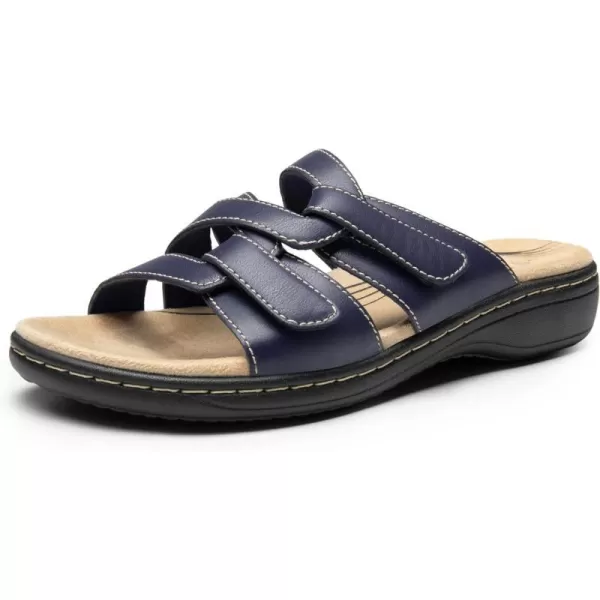imageDREAM PAIRS Womens Slides Arch Support Slip on Flat Sandals Comfort Plantar Fasciitis Soft Cushion Slippers With Adjustable StrapsNavy