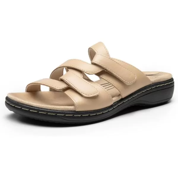 imageDREAM PAIRS Womens Slides Arch Support Slip on Flat Sandals Comfort Plantar Fasciitis Soft Cushion Slippers With Adjustable StrapsNude