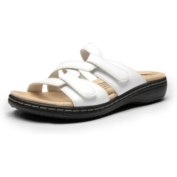imageDREAM PAIRS Womens Slides Arch Support Slip on Flat Sandals Comfort Plantar Fasciitis Soft Cushion Slippers With Adjustable StrapsWhite