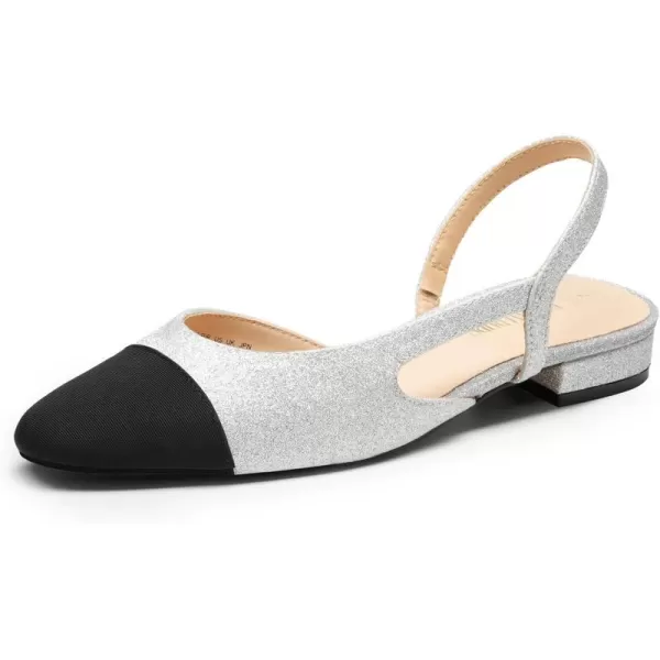 imageDREAM PAIRS Womens Slingback Flats Square Toe Flats for Women Dressy Casual Work Office Party Low Heel Dress Shoes for WomenSilverglitter