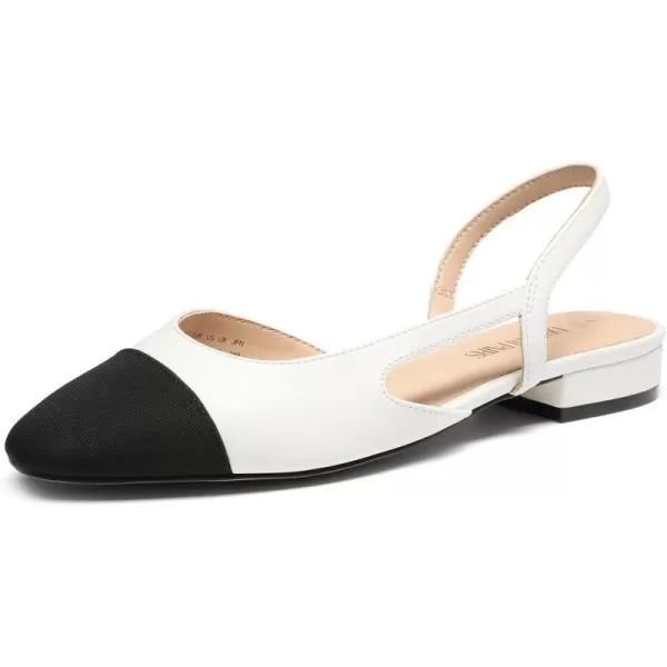 imageDREAM PAIRS Womens Slingback Flats Square Toe Flats for Women Dressy Casual Work Office Party Low Heel Dress Shoes for WomenWhite