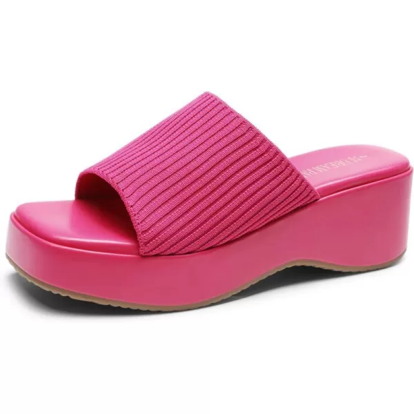 imageDREAM PAIRS Womens Slip on Wedges Platform Soft Cute Walking Comfort Flatform SandalsHot Pink