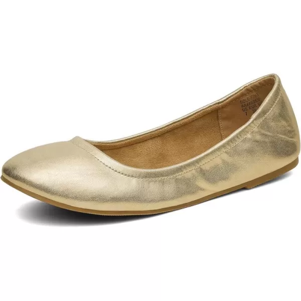 imageDREAM PAIRS Womens Solefina Solid Plain Walking Classic Ballet Flats ShoesGoldPu