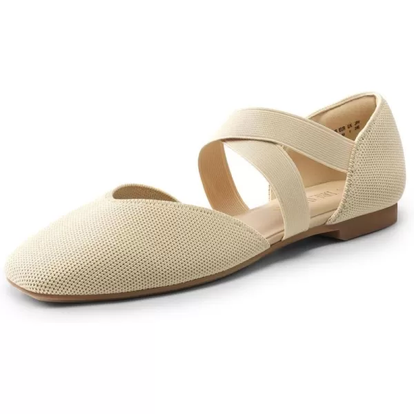 imageDREAM PAIRS Womens Spuare Toe Ankle Strap Ballet Flats Breathable High Stretch Knitted Fabric  Stylish Comfortable Casual Dressy Daily Work Office ShoesApricot