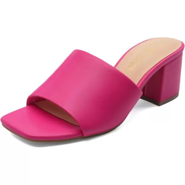 imageDREAM PAIRS Womens Square Open Toe Heels Sandals Low Block Chunky Heeled Sandals Slide Sandals Slip on Comfortable Casual Pumps ShoesHot Pinkpu